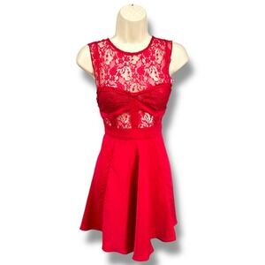 Free People Intimately Red Lace Fit‎ Flare Dress XS Valentine Romantic